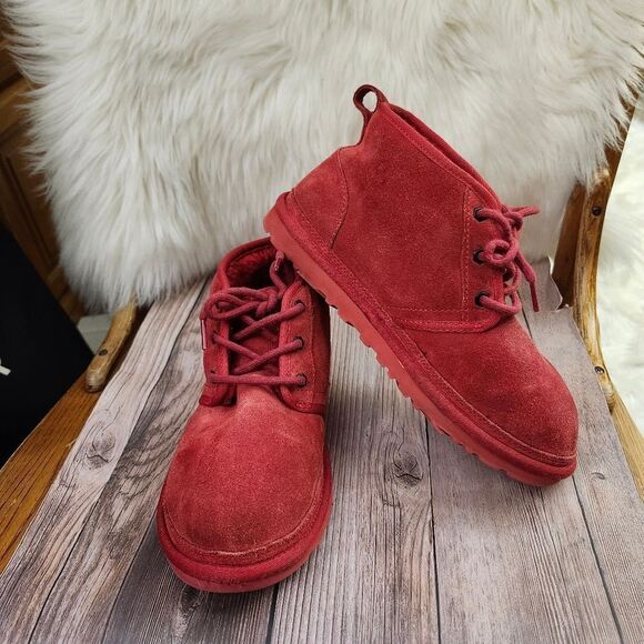 UGG Neumel Chukka Lace-up Red‎ Suede Sherpa-lined Boots #3236 SZ 7 - Picture 11 of 12
